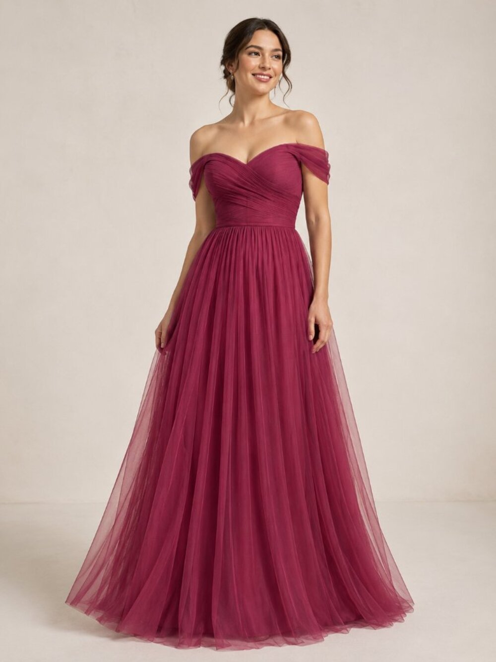JJ’s House Burgundy Convertible Tulle Gown Size 14 - Picture 2 of 7